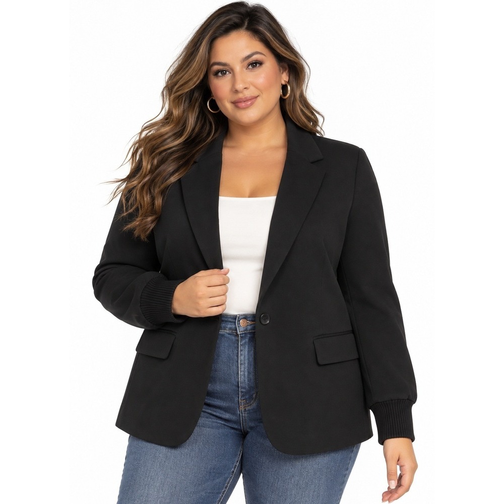 Skies Are Blue Curve Knit Blazer Rib Trim Sleeve Women 1X Black NWT